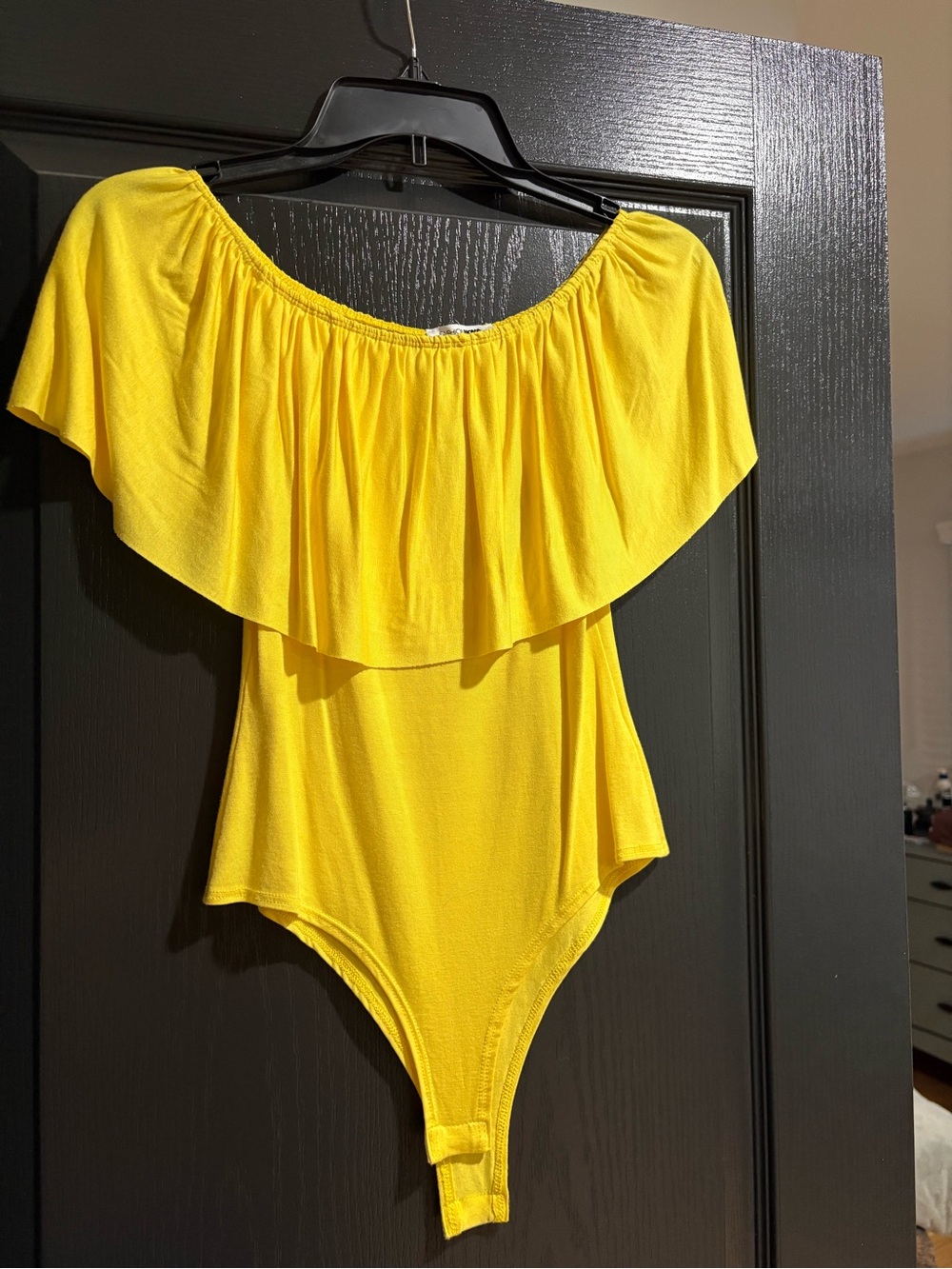 Fashion Nova Yellow Off-Shoulder Ruffle Bodysuit